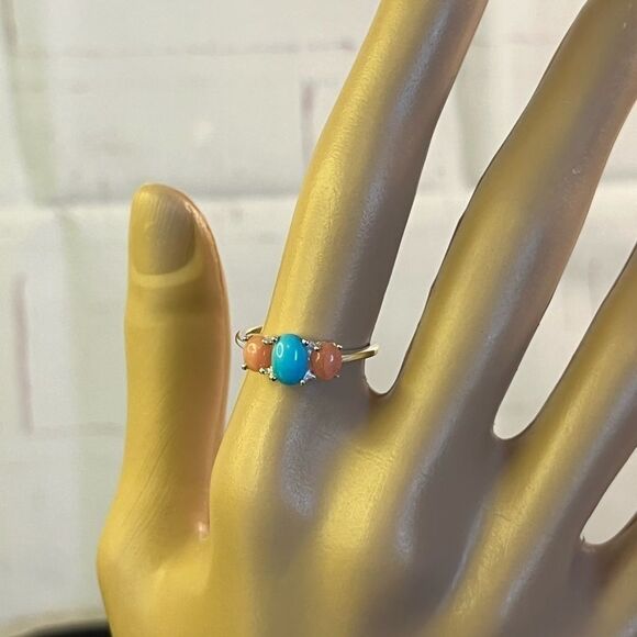 Peach Opal And Sleeping Beauty Turquoise Ring 7 And Earring Set - Picture 15 of 16
